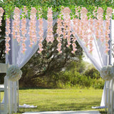 24 Pack(Total 43.2 Feet) Artificial Fake Wisteria Vine Rattan Hanging Garland Silk Flowers String Home Party Wedding Decor (24, Light Pink)