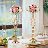 2 Pcs Crystal Flower Stand Wedding Centerpieces for Tables, 21.7In/55Cm Tall Elegant Metal Flower Arrangement Stand, Tabletop Metal Flower Vase for Wedding Party Dinner Event Hotel Home Decor