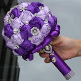 Bridal Bouquet for Brides or Bridesmaids Handmade Rhinestone Brooch Stunning Tassel Wedding Bridal Bouquets (Dream Purple)