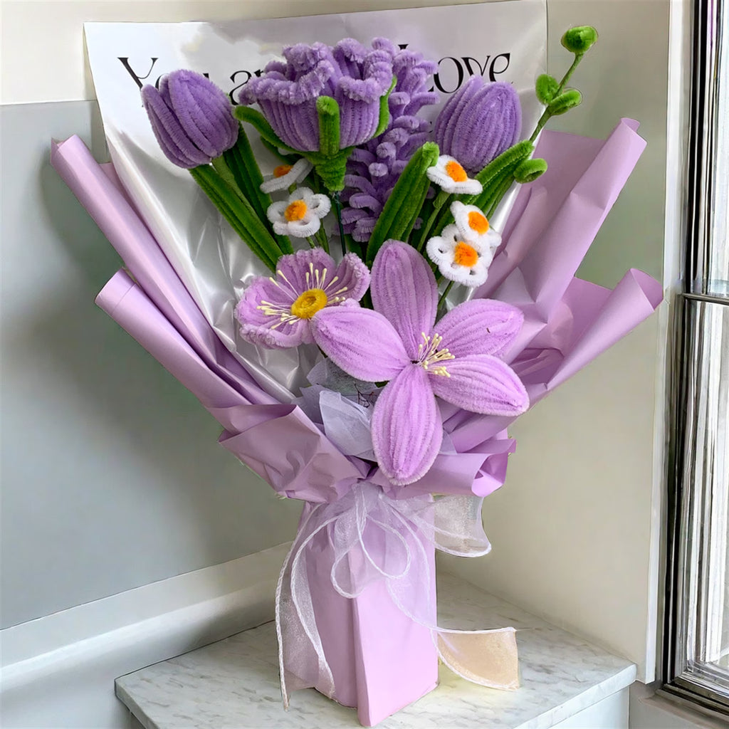 lavender pipe cleaner flower Purple Pipe Cleaner Flower Bouquet Handmade – XsRose