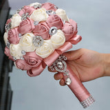 Bridal Bouquet for Brides or Bridesmaids Handmade Rhinestone Brooch Stunning Tassel Wedding Bridal Bouquets (Nude Pink)