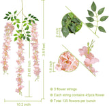 24 Pack(Total 43.2 Feet) Artificial Fake Wisteria Vine Rattan Hanging Garland Silk Flowers String Home Party Wedding Decor (24, Light Pink)
