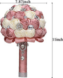 Bridal Bouquet for Brides or Bridesmaids Handmade Rhinestone Brooch Stunning Tassel Wedding Bridal Bouquets (Nude Pink)
