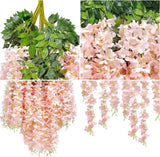 24 Pack(Total 43.2 Feet) Artificial Fake Wisteria Vine Rattan Hanging Garland Silk Flowers String Home Party Wedding Decor (24, Light Pink)