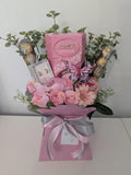 Chocolate Bouquet – Pink & Cream Earrings, Lindt & Ferrero with Stunning Silk Flowers 🍫💐
