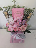 Chocolate Bouquet – Pink & Cream Earrings, Lindt & Ferrero with Stunning Silk Flowers 🍫💐