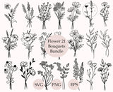 Floral Bouquet SVG Bundle – Hand Drawn Wild Flowers, Wedding, Cricut Files 🌸🎨