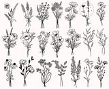 Floral Bouquet SVG Bundle – Hand Drawn Wild Flowers, Wedding, Cricut Files 🌸🎨