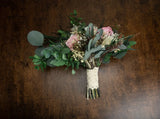 Ivory Pink Cascading Pastel Bridal Bouquet – Sola Flowers, Preserved Greens &amp; Lace 🌸✨