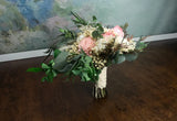 Ivory Pink Cascading Pastel Bridal Bouquet – Sola Flowers, Preserved Greens &amp; Lace 🌸✨