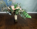 Ivory Pink Cascading Pastel Bridal Bouquet – Sola Flowers, Preserved Greens &amp; Lace 🌸✨