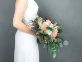 Ivory Pink Cascading Pastel Bridal Bouquet – Sola Flowers, Preserved Greens &amp; Lace 🌸✨