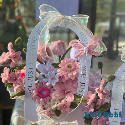 Pink Flower Bouquet – Artificial Pipe Cleaner Flower Arrangement 🌸💝