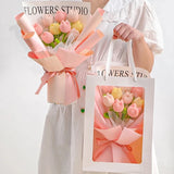 5/10pcs Tulip Carnation Flower Bouquet Hand Woven Flower Artificial Flowers Knitting Flower Rose Mother's Day Birthday Gift