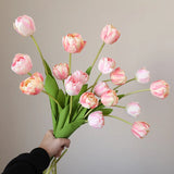 Artificial Tulips Flowers Real Touch Pink High Quality Luxury Silk Fabric Fake Flower Home Room Wedding Decoration Bride Bouquet