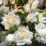 3Pcs Latex Moisturizing 3-head Rose Real Touch Flowers Artificial Wedding Decor Rose Flower Arrangement Party Home Accessories