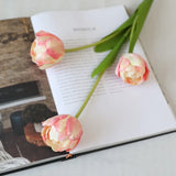 Artificial Tulips Flowers Real Touch Pink High Quality Luxury Silk Fabric Fake Flower Home Room Wedding Decoration Bride Bouquet