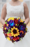 Vibrant Wedding Bouquet – Red, Blue, Yellow, Orange Bridal Bouquet with Calla Lilies, Sunflowers &amp; Roses 🌻💐