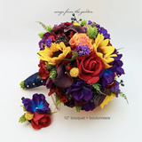 Vibrant Wedding Bouquet – Red, Blue, Yellow, Orange Bridal Bouquet with Calla Lilies, Sunflowers &amp; Roses 🌻💐