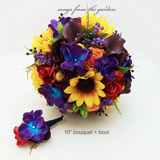 Vibrant Wedding Bouquet – Red, Blue, Yellow, Orange Bridal Bouquet with Calla Lilies, Sunflowers &amp; Roses 🌻💐