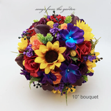 Vibrant Wedding Bouquet – Red, Blue, Yellow, Orange Bridal Bouquet with Calla Lilies, Sunflowers &amp; Roses 🌻💐