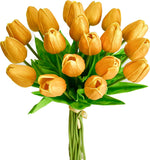 20Pcs Gold Artificial Tulip Silk Fake Flowers 13.5" for New Year Spring Mother'S Day Easter in Bulk Home Kitchen Wedding Decorations