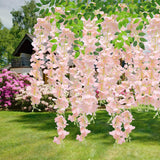 24 Pack(Total 43.2 Feet) Artificial Fake Wisteria Vine Rattan Hanging Garland Silk Flowers String Home Party Wedding Decor (24, Light Pink)