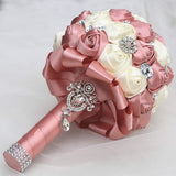 Bridal Bouquet for Brides or Bridesmaids Handmade Rhinestone Brooch Stunning Tassel Wedding Bridal Bouquets (Nude Pink)