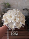 Pearl Crystal Stone Flower Design Shiny Ivory Bridal Bouquet, Wedding Flowers, Custom Design Bouquet, Bridal Flower
