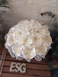 Pearl Crystal Stone Flower Design Shiny Ivory Bridal Bouquet, Wedding Flowers, Custom Design Bouquet, Bridal Flower